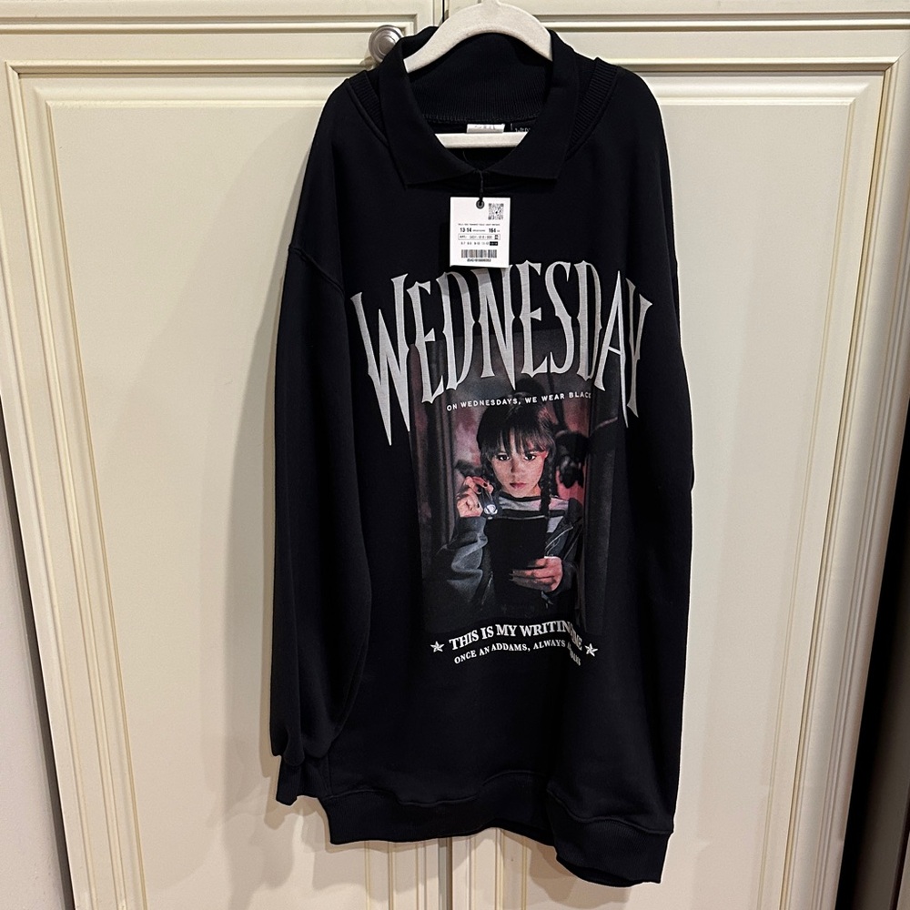 Zara Girls 'Wednesday' Graphic Sweatshirt Dress